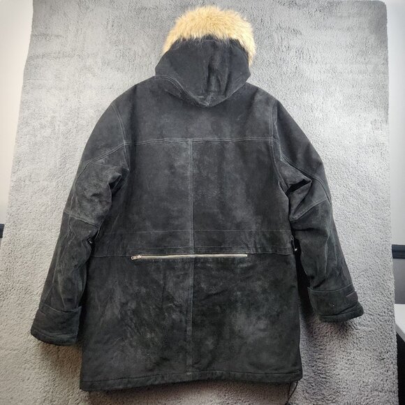 Wilsons Leather M. Julian Suede Leather Coat Faux Fur Hood Trim Mens Large Parka - Picture 2 of 12